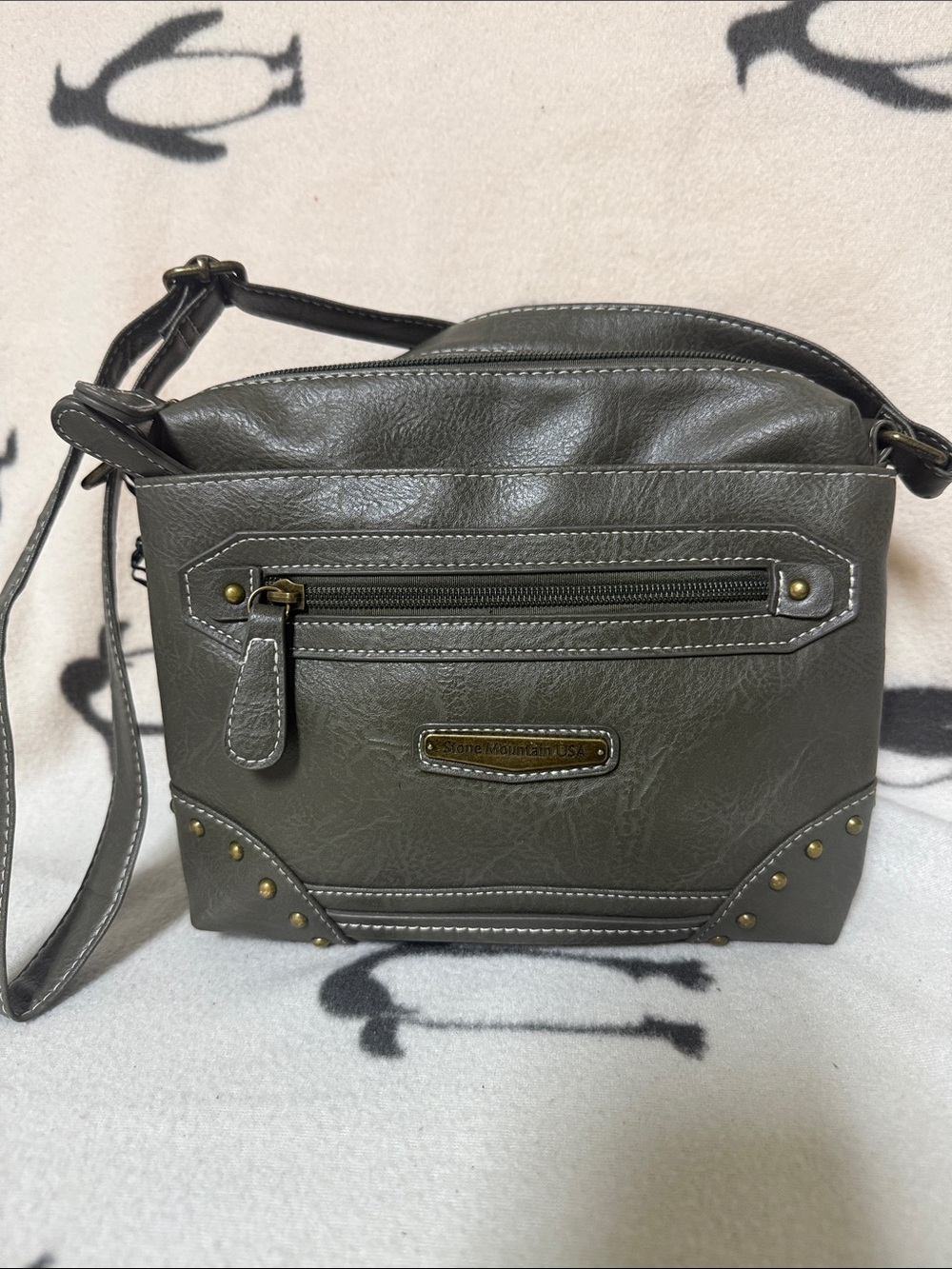 Stone Mountain Accessories Gray Compact Crossbody with Stud Accents